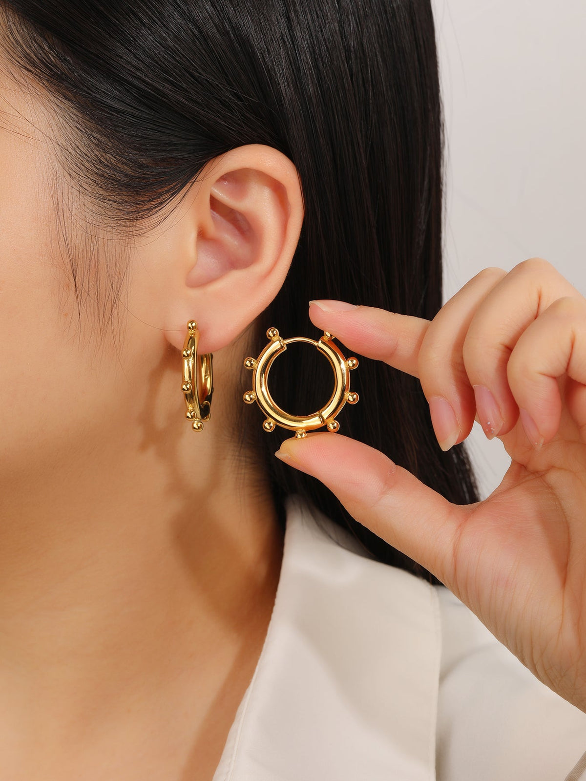 Chunky Beaded Statement Hoop Earrings, Textured 3cm