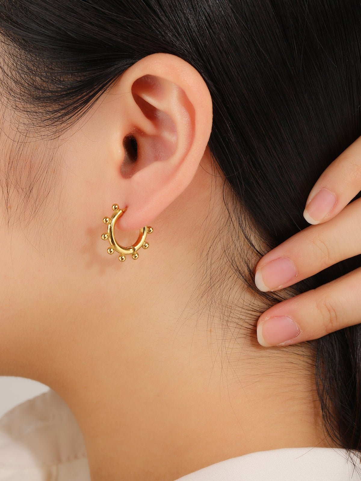 Minimalist Beaded Huggie Hoop Earrings, Featherlight 3.4g