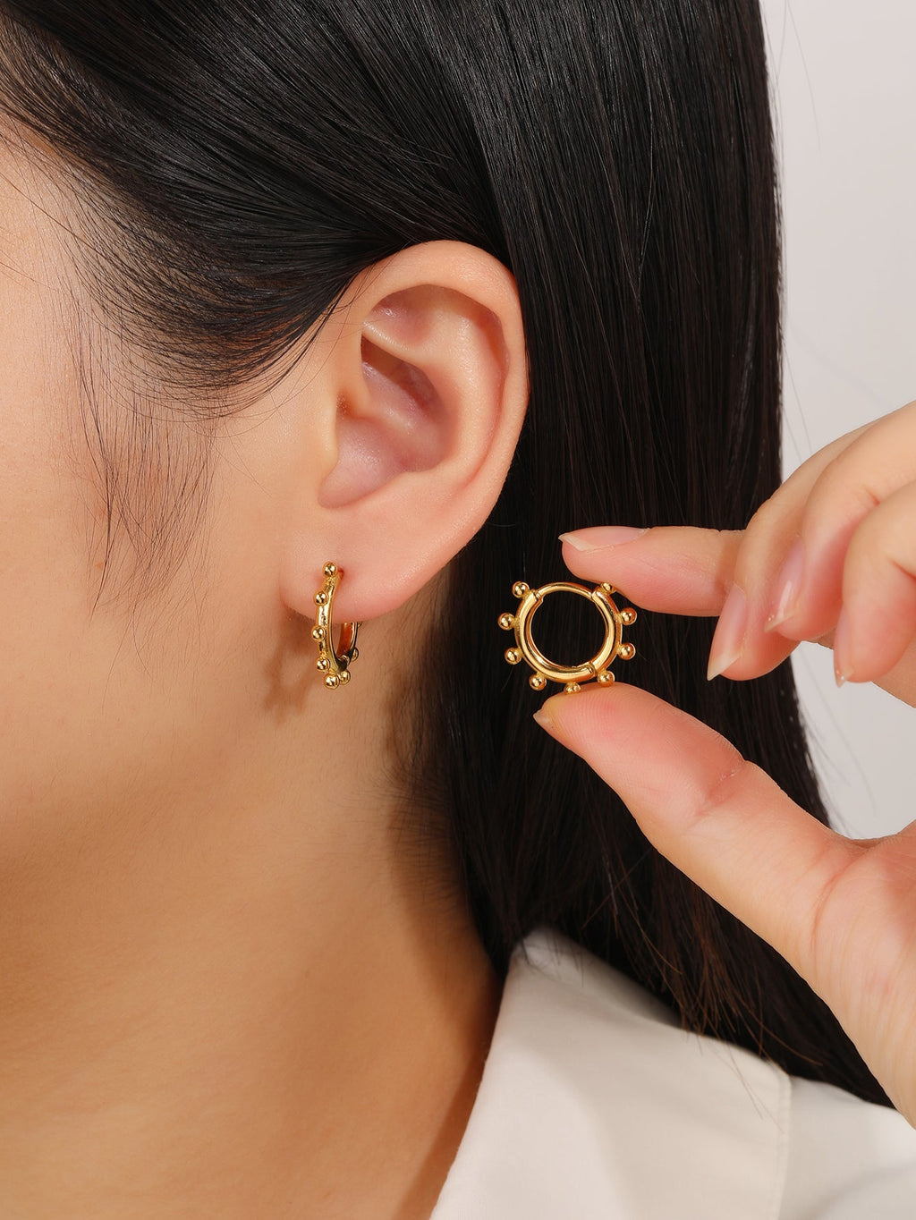 Minimalist Beaded Huggie Hoop Earrings, Featherlight 3.4g