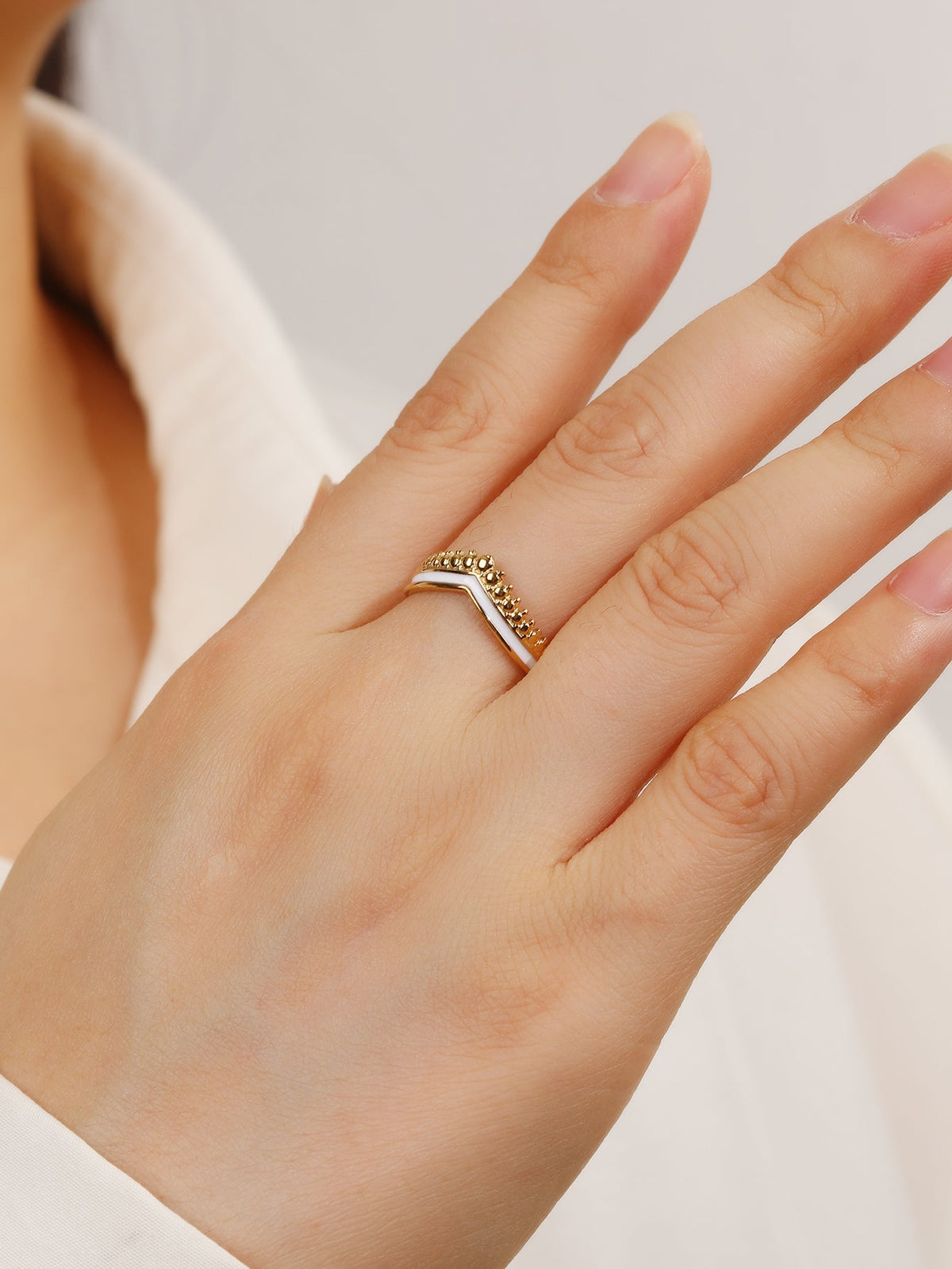 White Enamel Chevron Stacking Ring