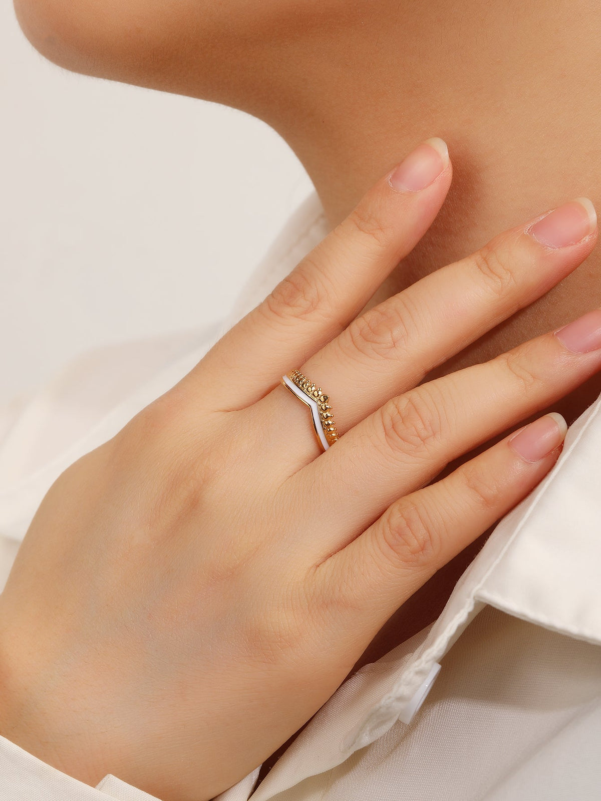 White Enamel Chevron Stacking Ring