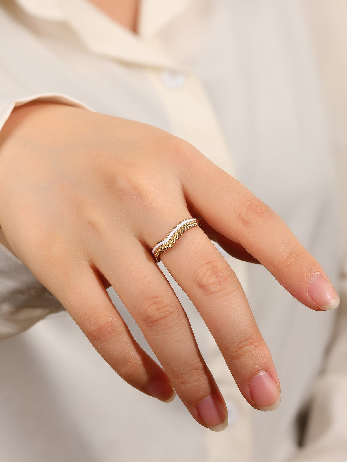 White Enamel Chevron Stacking Ring