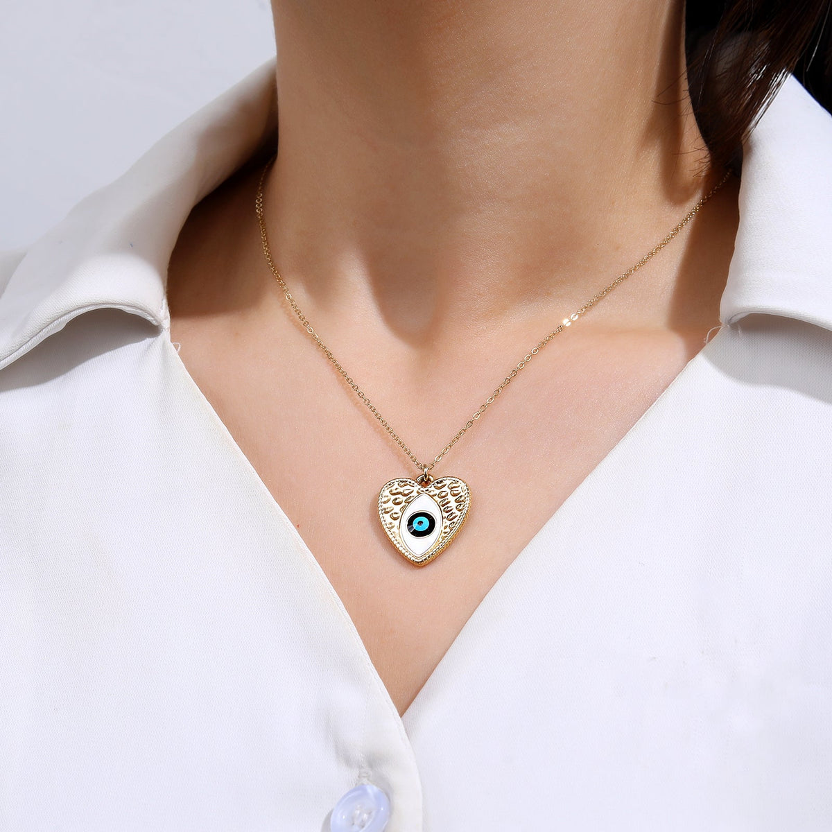 Blue Heart Evil-Eye Pendant Necklace