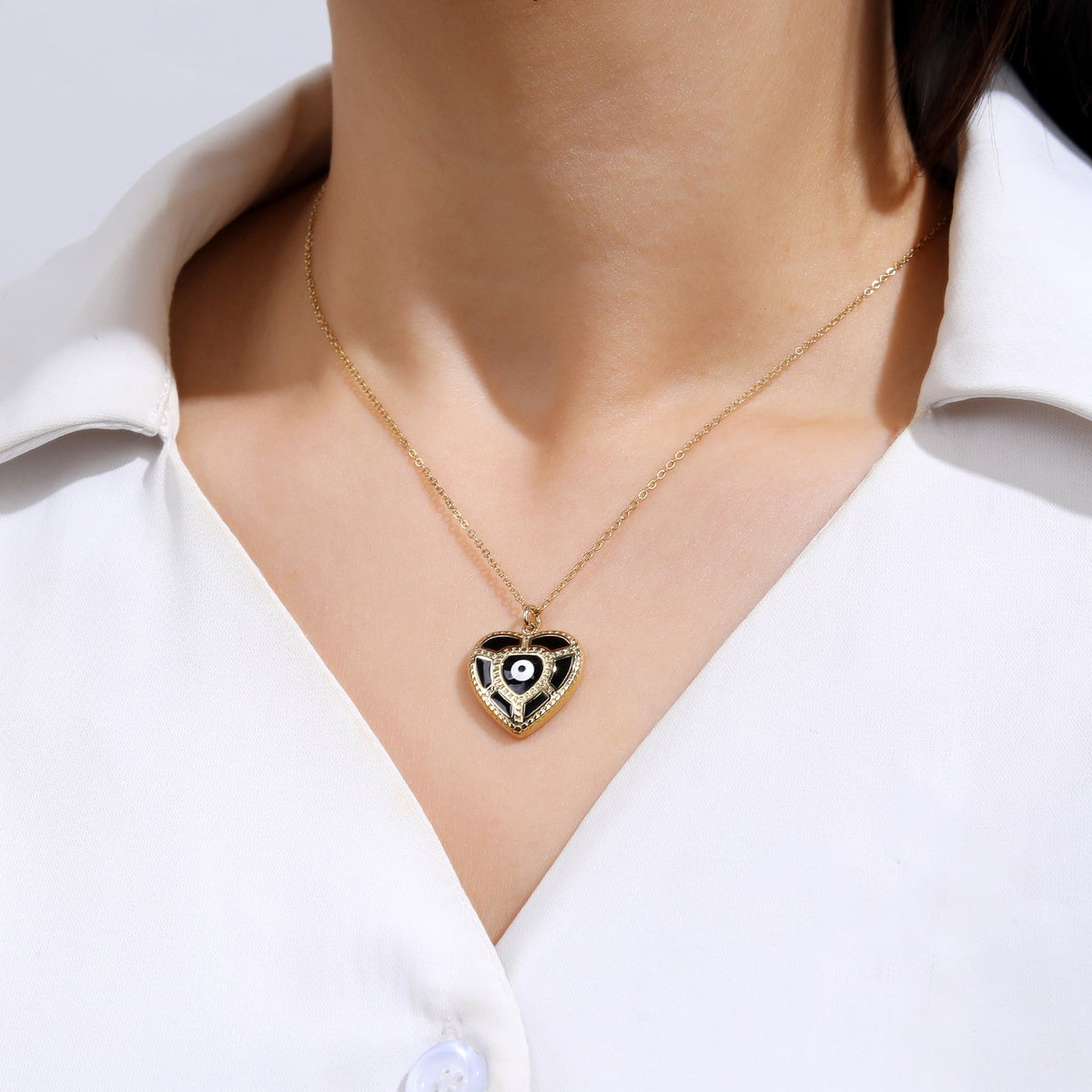 Black Heart Evil-Eye Pendant Necklace