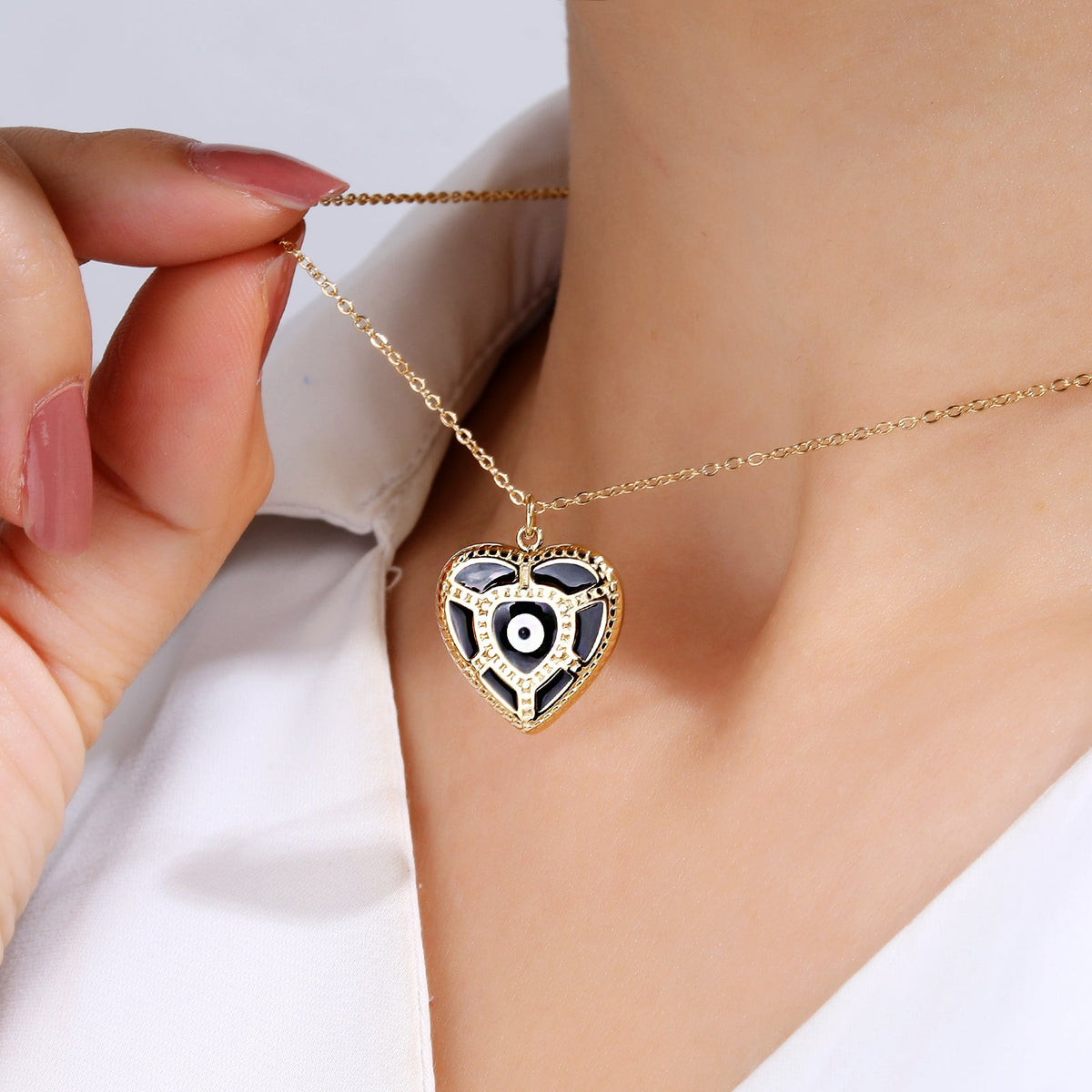 Black Heart Evil-Eye Pendant Necklace