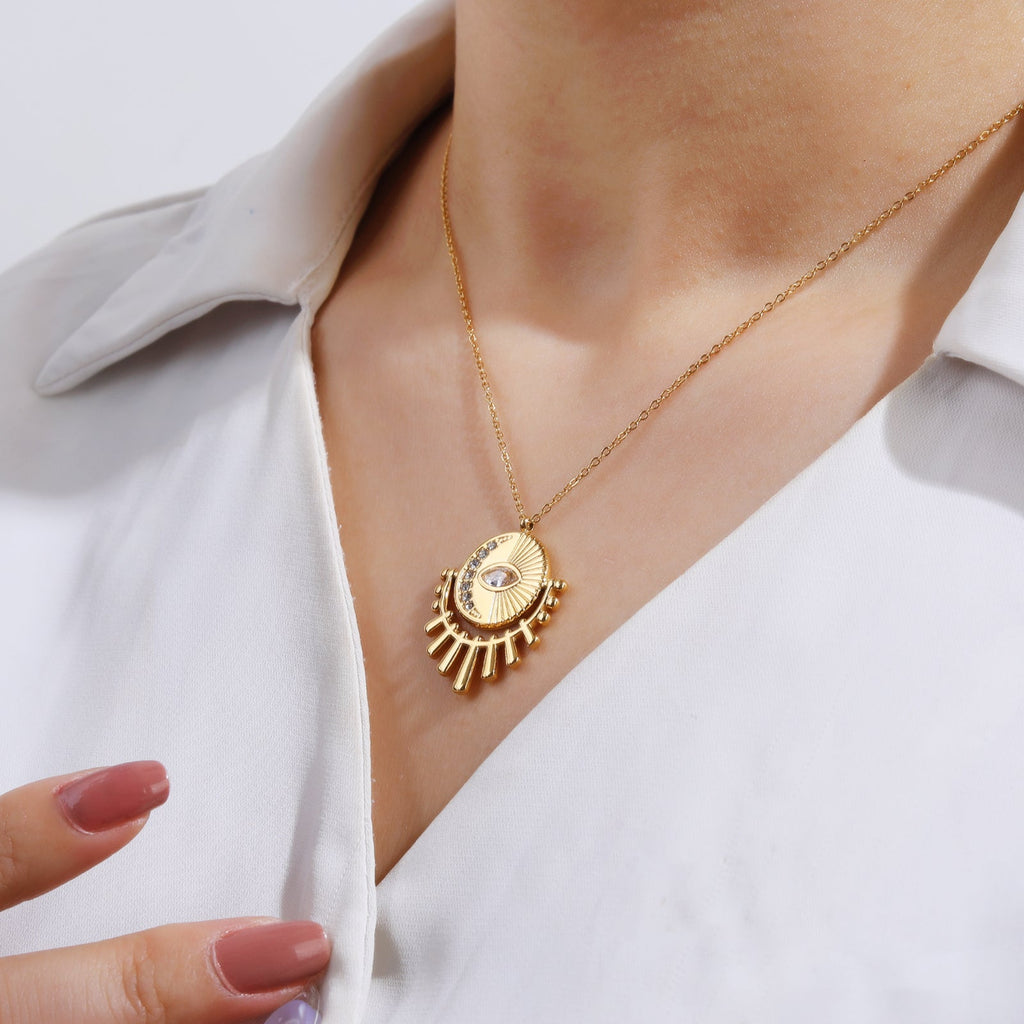 Lobster-Clasp Evil Eye Square Pendant Necklace