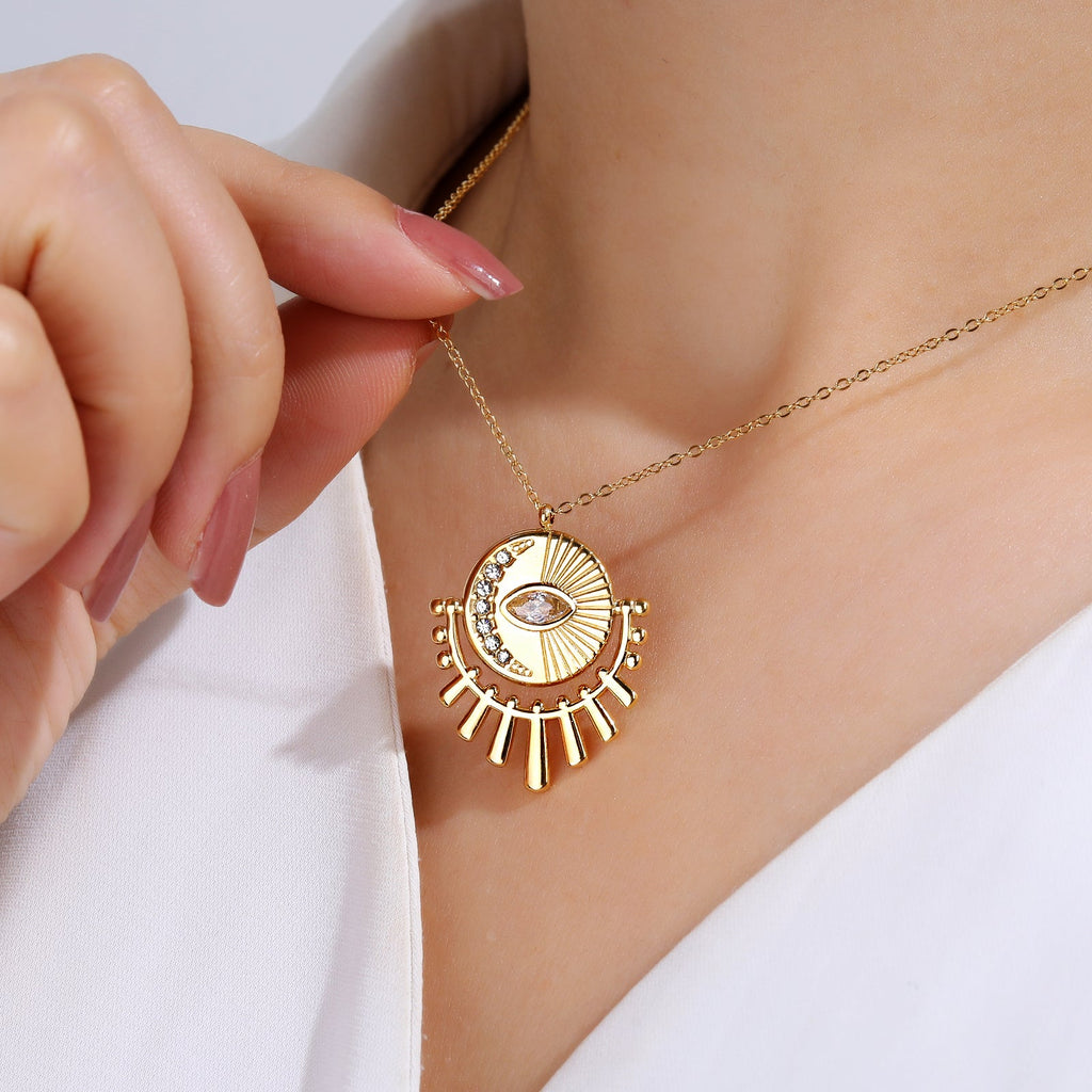 Lobster-Clasp Evil Eye Square Pendant Necklace
