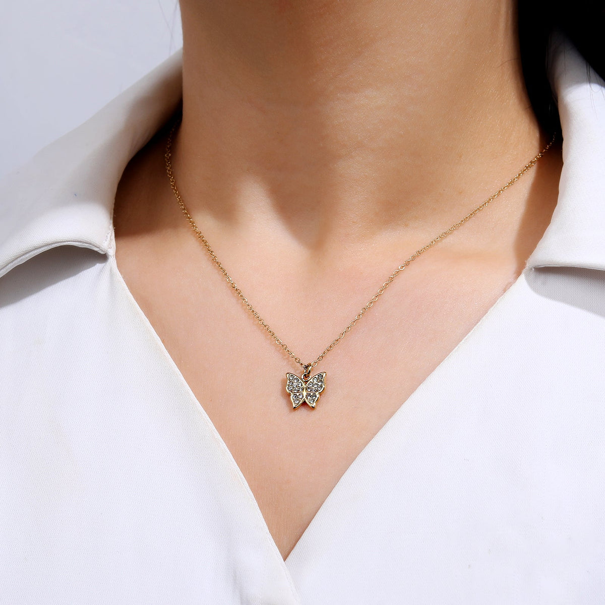 Pave Crystal Butterfly Necklace