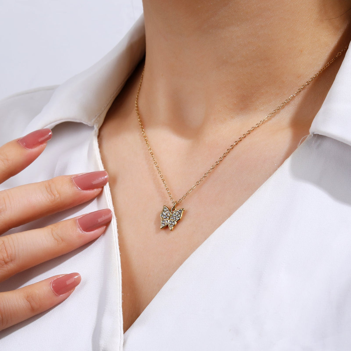 Pave Crystal Butterfly Necklace