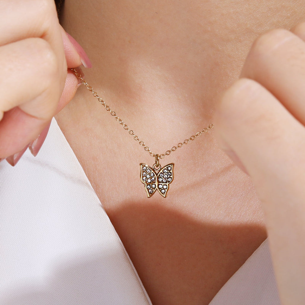 Pave Crystal Butterfly Necklace