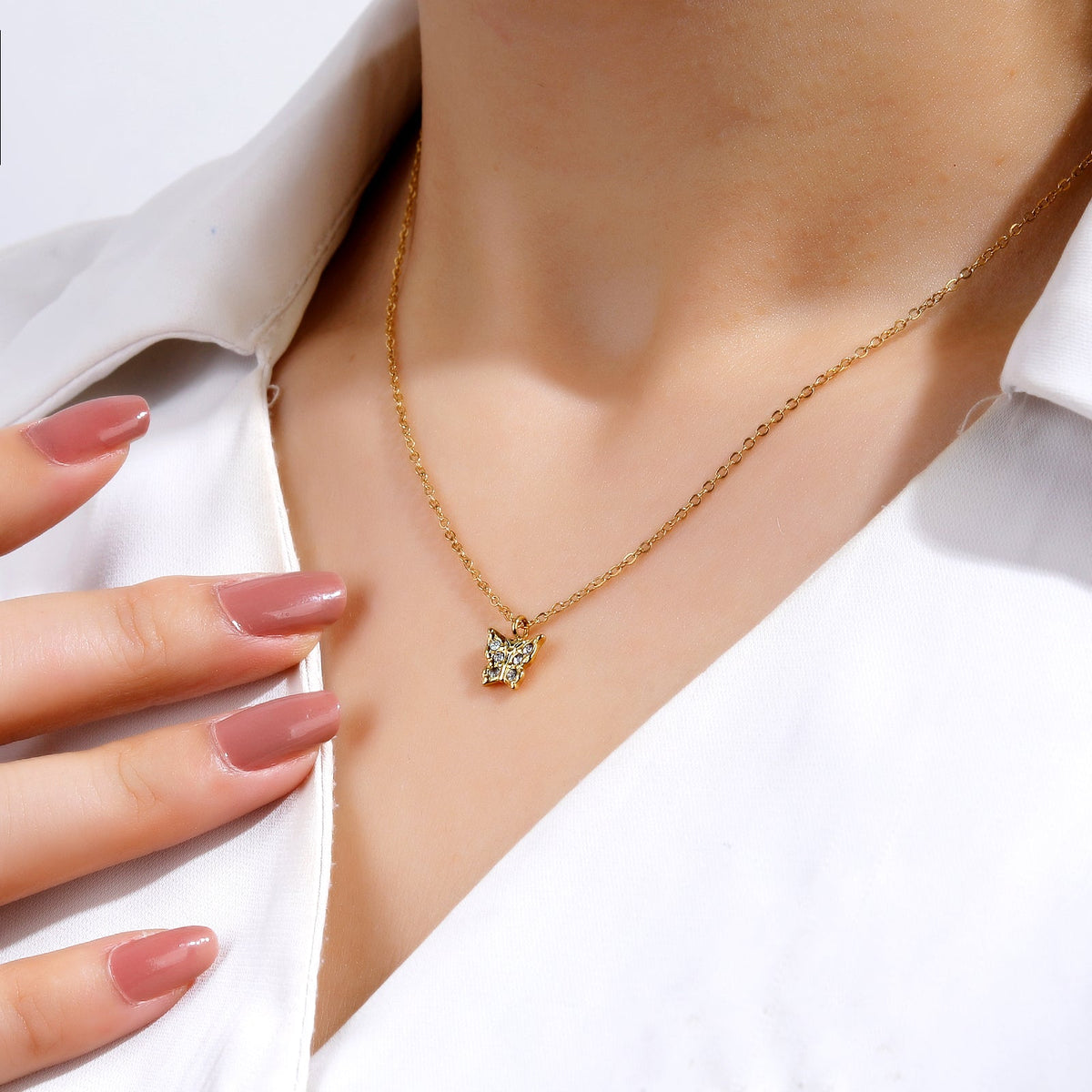 Sparkling Butterfly Pendant Necklace