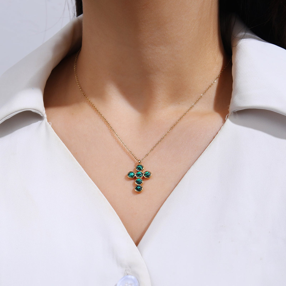 Genuine Malachite Cross Necklace