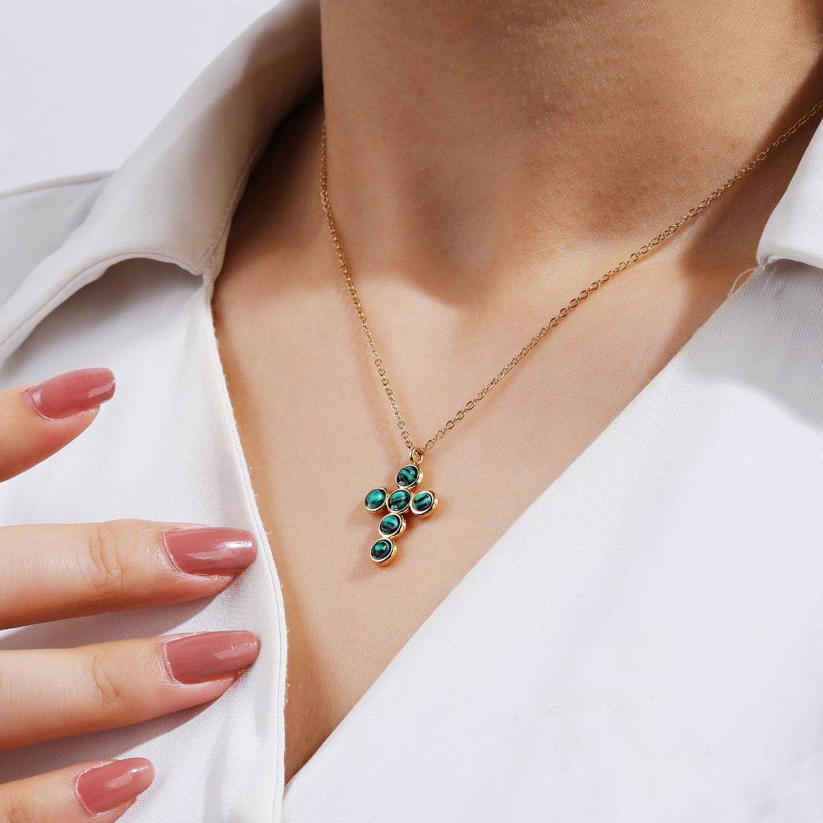 Genuine Malachite Cross Necklace