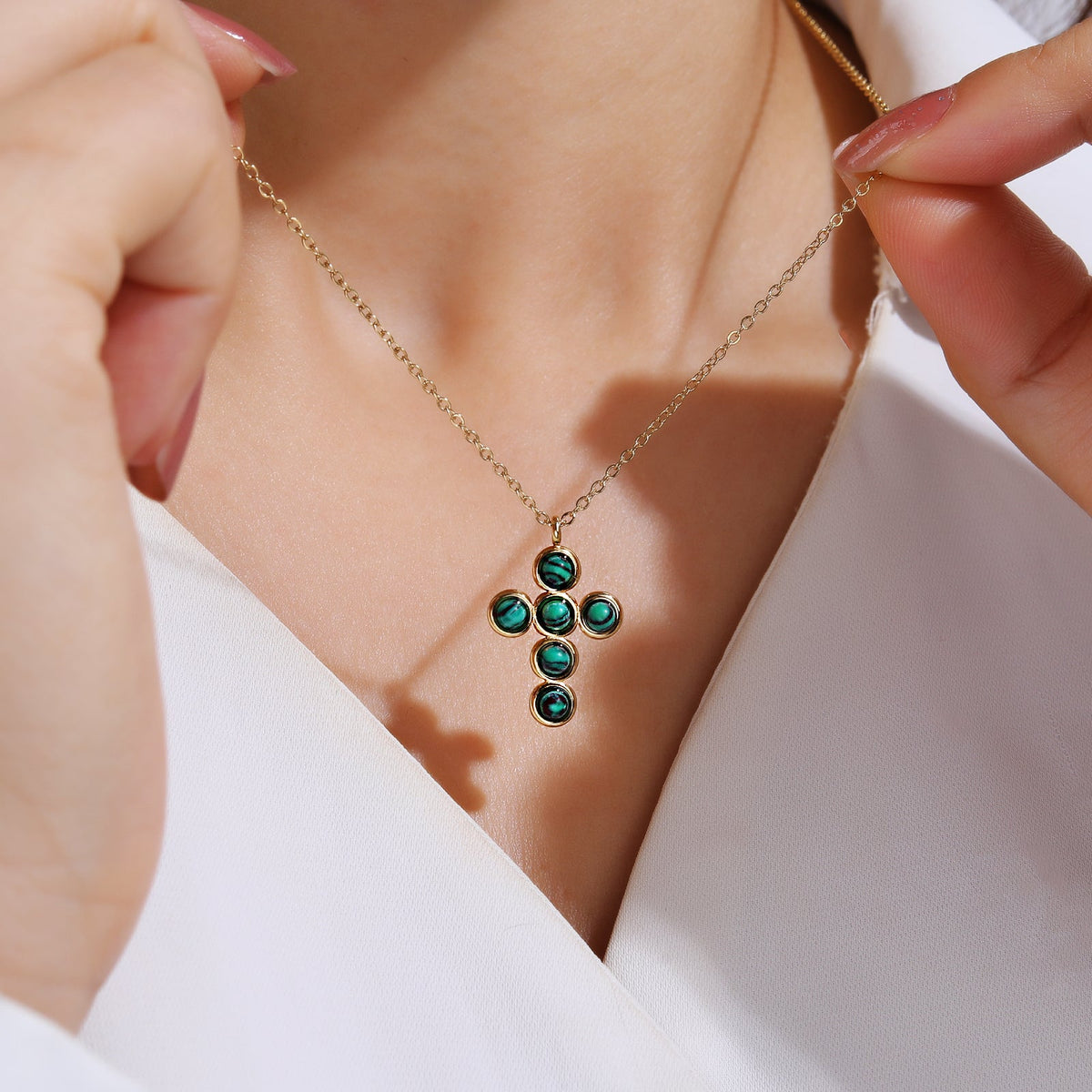 Genuine Malachite Cross Necklace