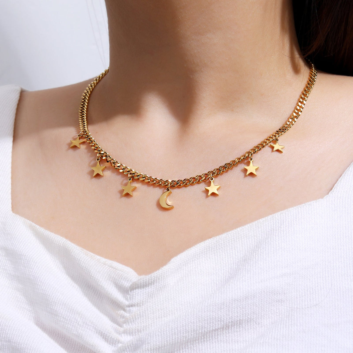 Star-Charm Figaro Chain Necklace