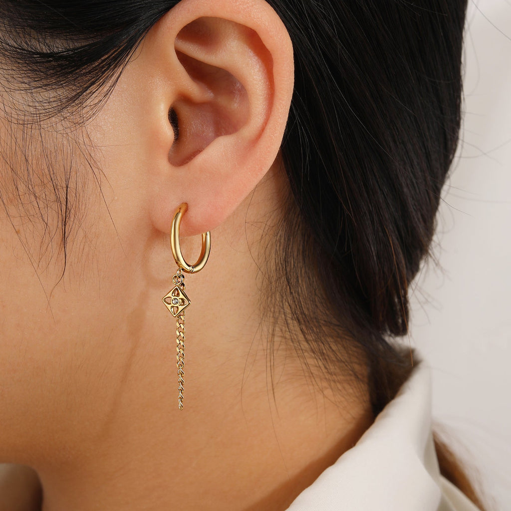 Vintage Link Gold Dangle Drop Hoop Earrings