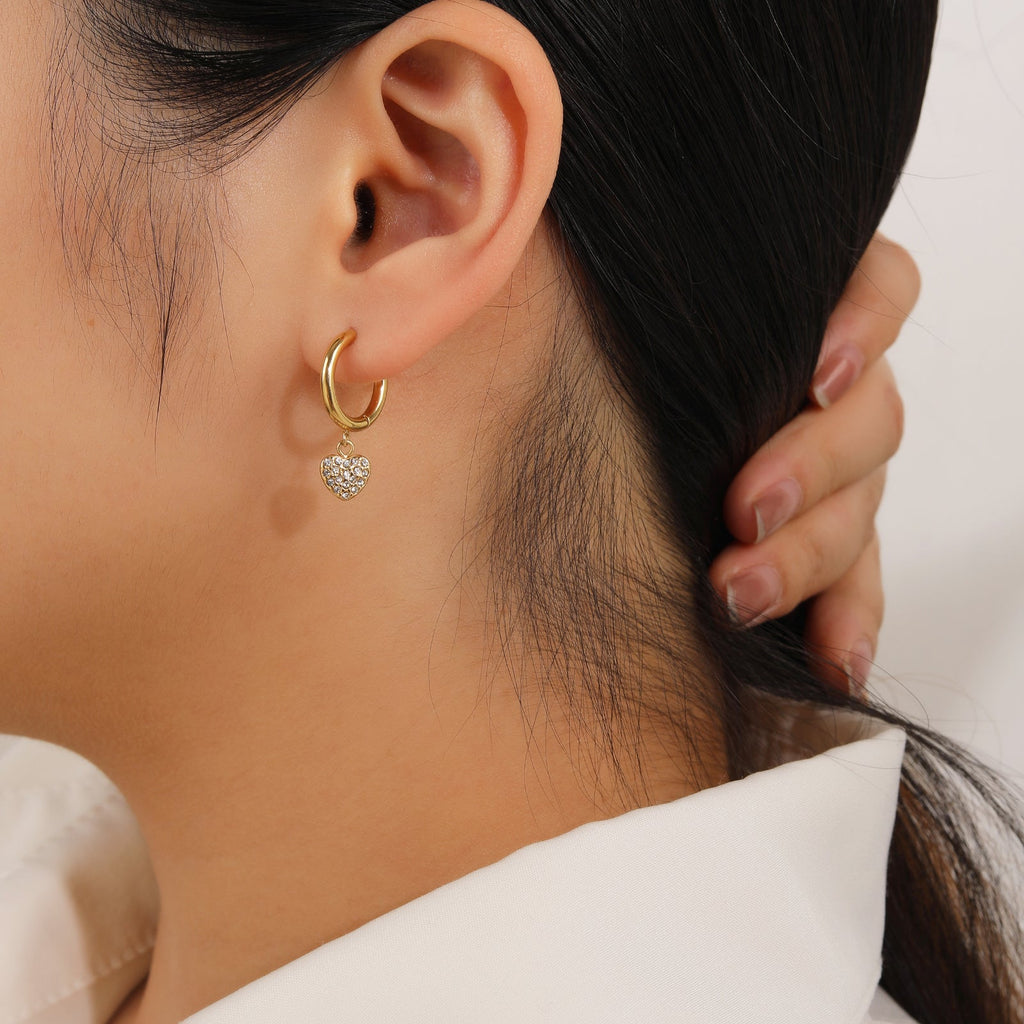 Heart CZ Dangle Drop Earrings, Dainty Everyday Style