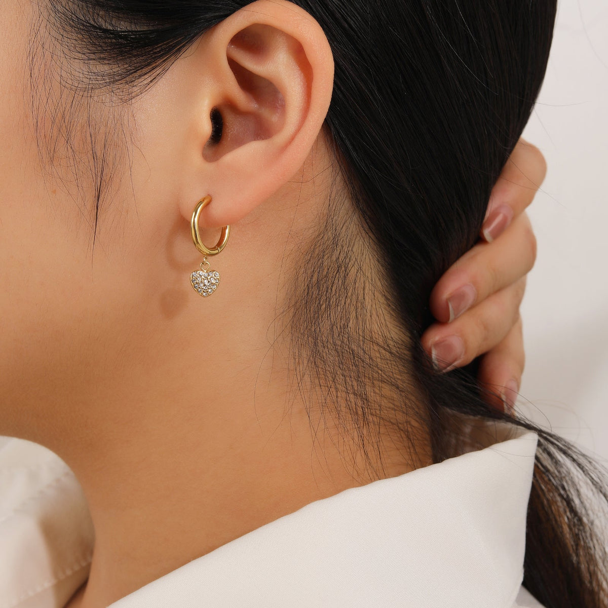 Heart CZ Dangle Drop Earrings, Dainty Everyday Style