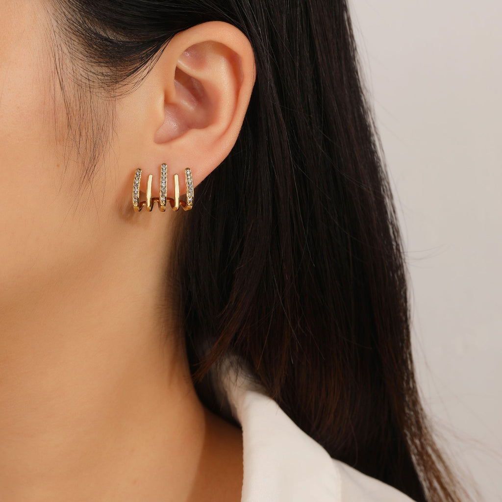 CZ Leaf Pearl Gold Stud Earrings, Secure Lever Back