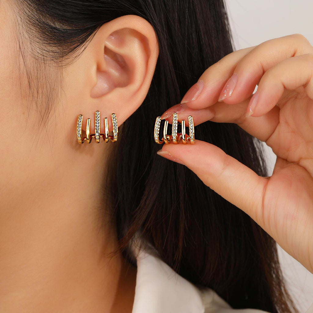 CZ Leaf Pearl Gold Stud Earrings, Secure Lever Back