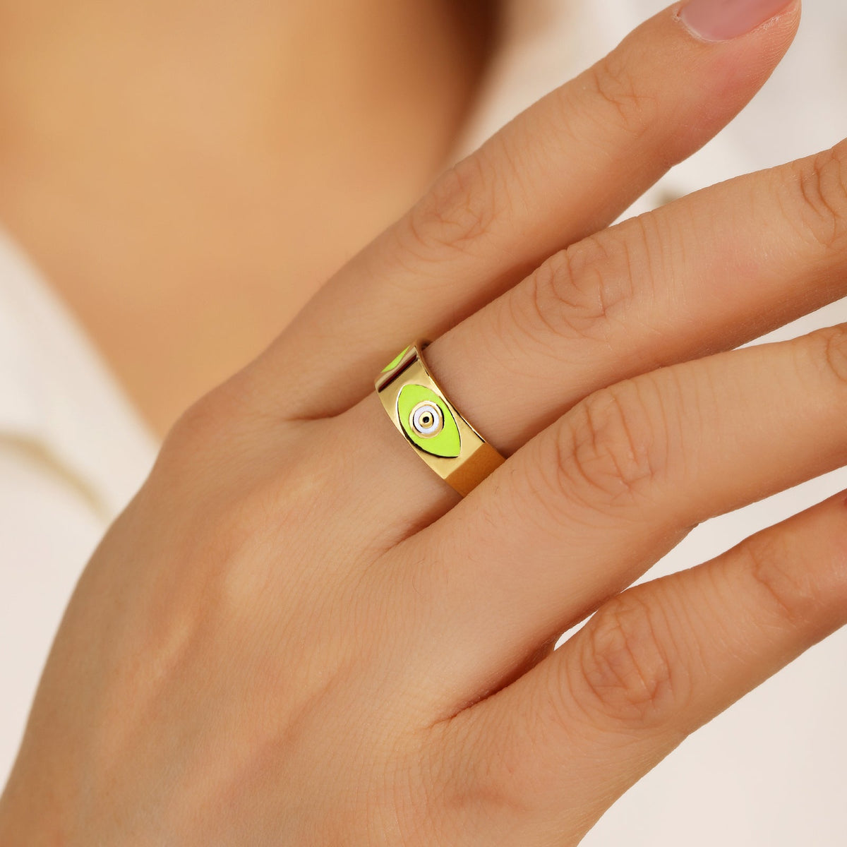 Green Enamel Evil-Eye Open Ring