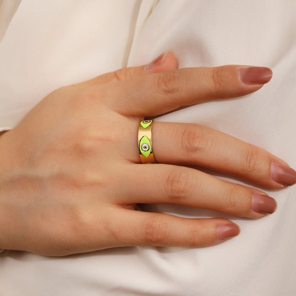 Green Enamel Evil-Eye Open Ring