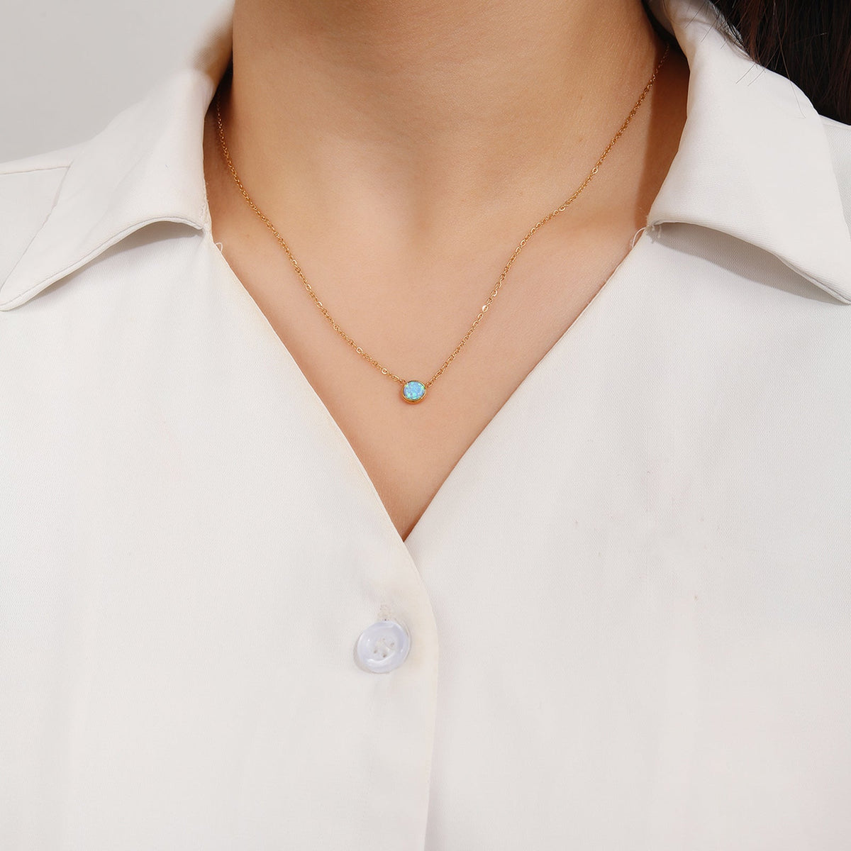 6mm Blue Opal Pendant Necklace