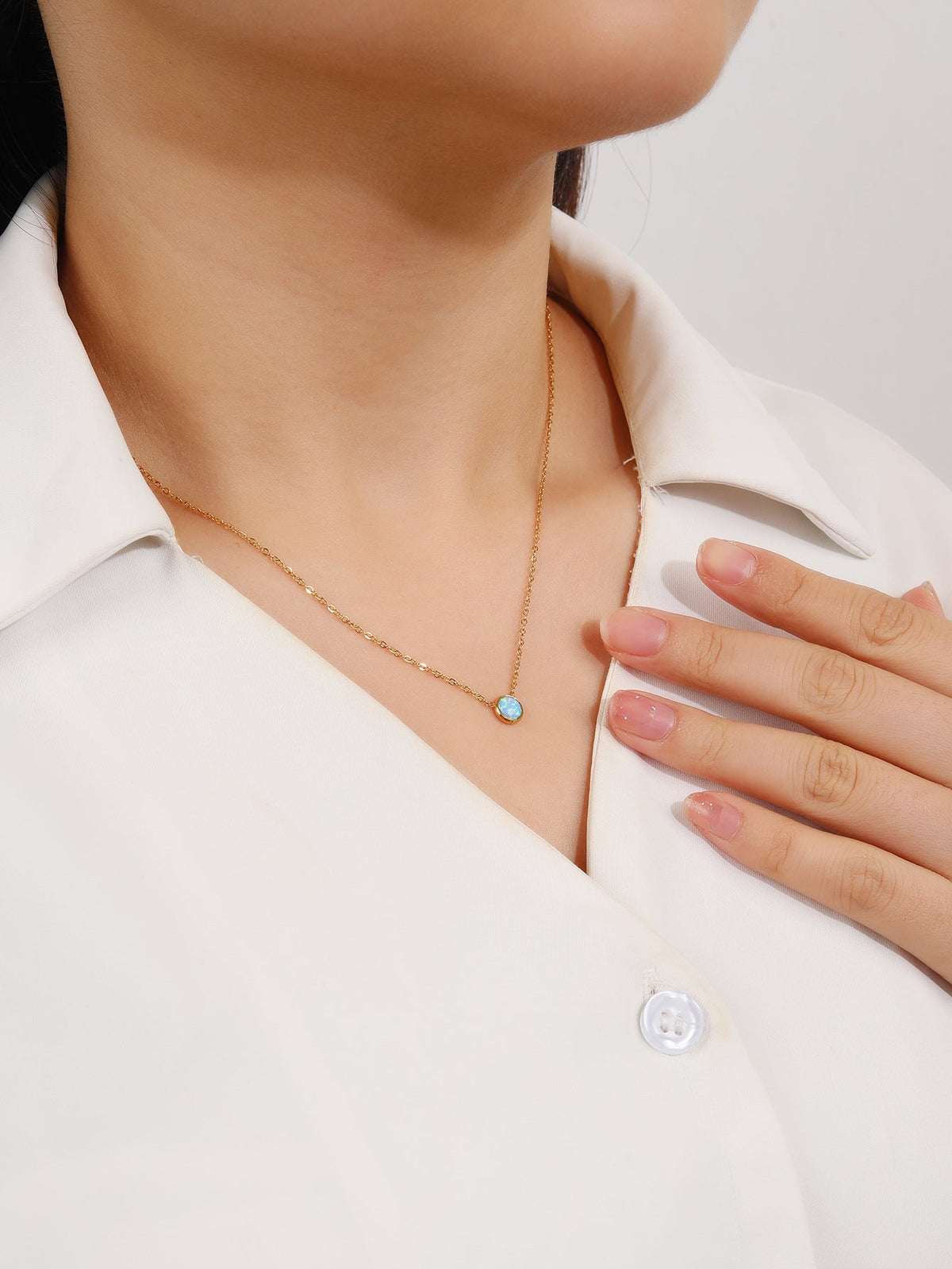 6mm Blue Opal Pendant Necklace