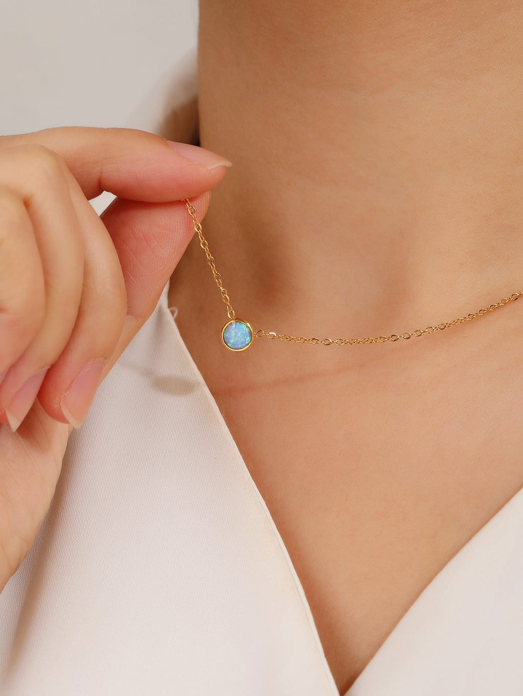 6mm Blue Opal Pendant Necklace