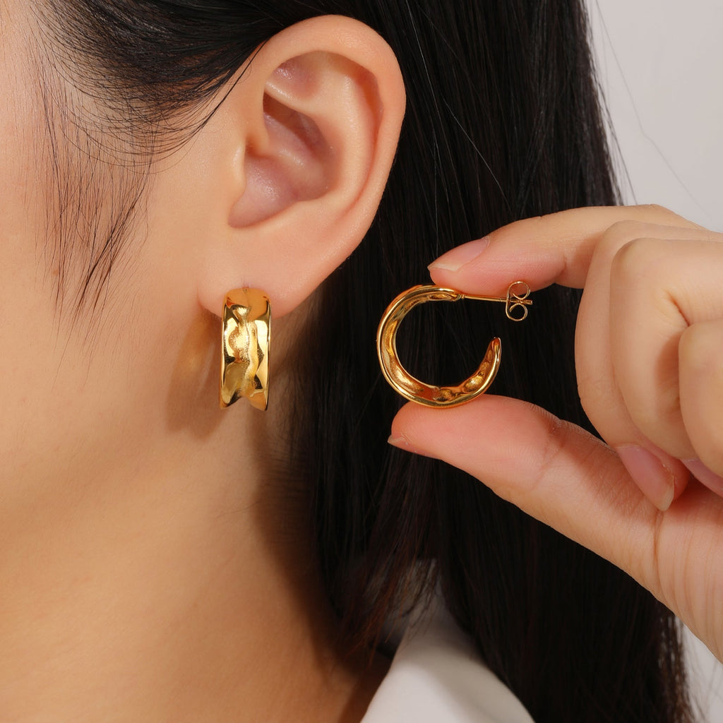 Trendy Gold Chunky Hoop Earrings, Everyday 2.5cm