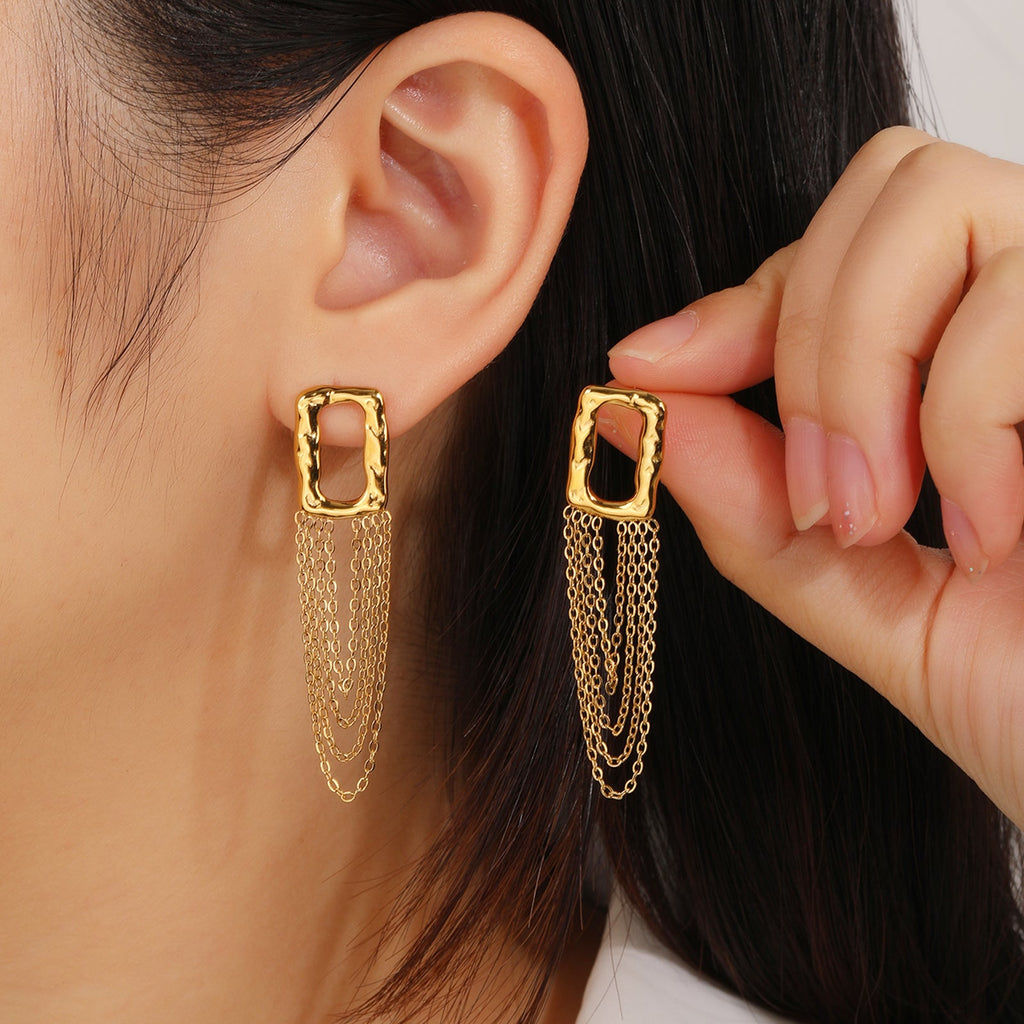 Tassel Chain Drop Earrings, Fringed Movement Style