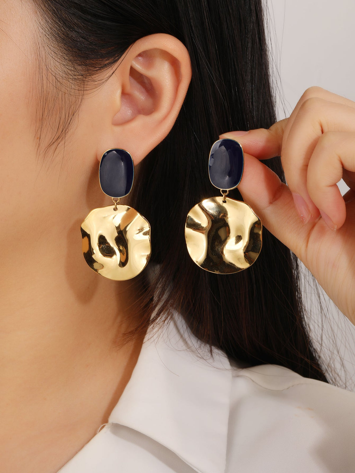 Chunky Gold Disc Drop Earrings, Oversized Statement Style