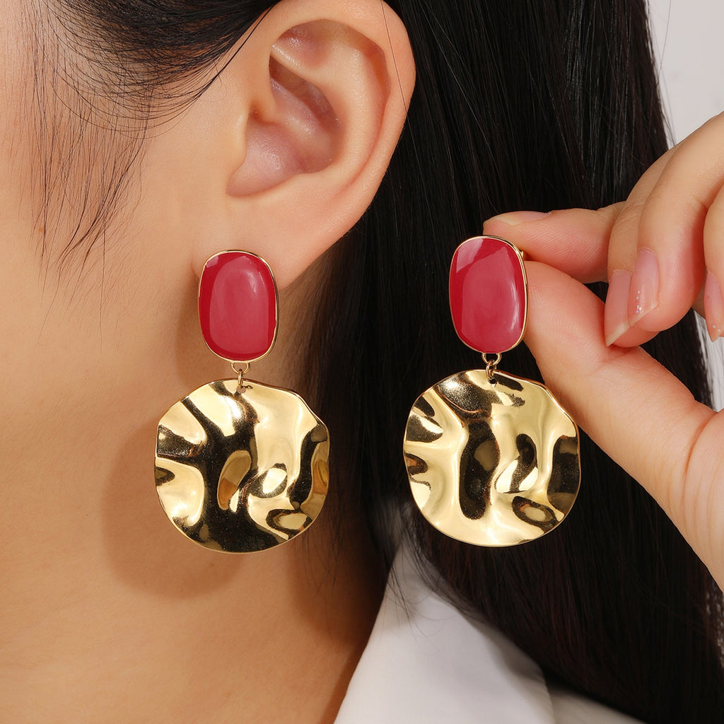 Chunky Gold Disc Drop Earrings, Oversized Statement Style