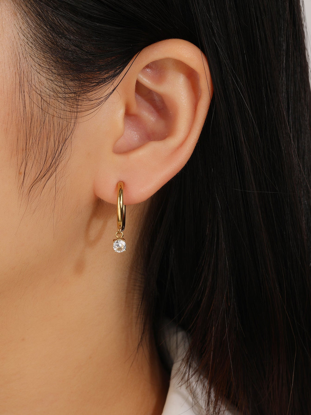 Tiny CZ Huggie Hoop Earrings, Flexible Pin, 2.4cm