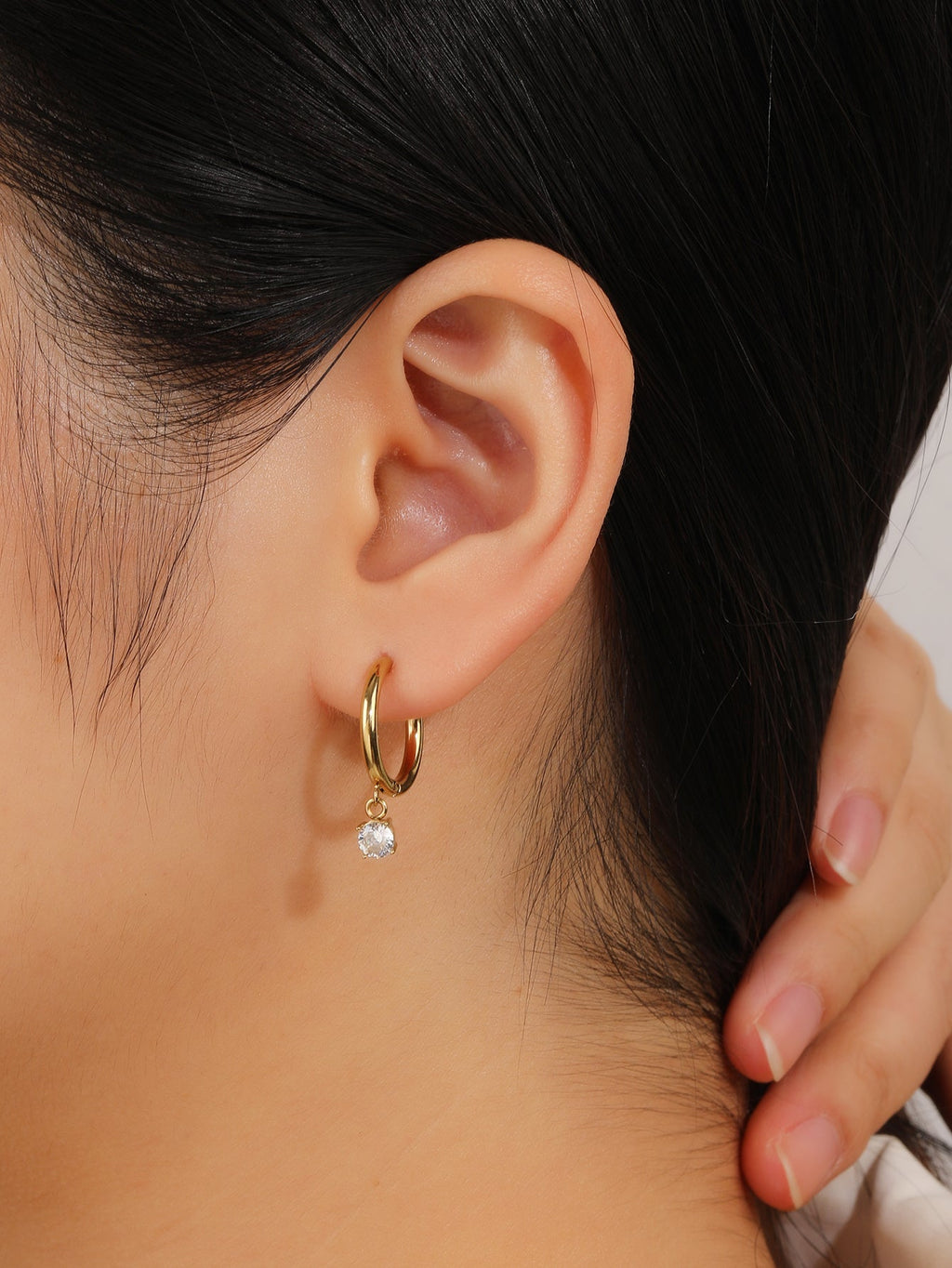 Tiny CZ Huggie Hoop Earrings, Flexible Pin, 2.4cm