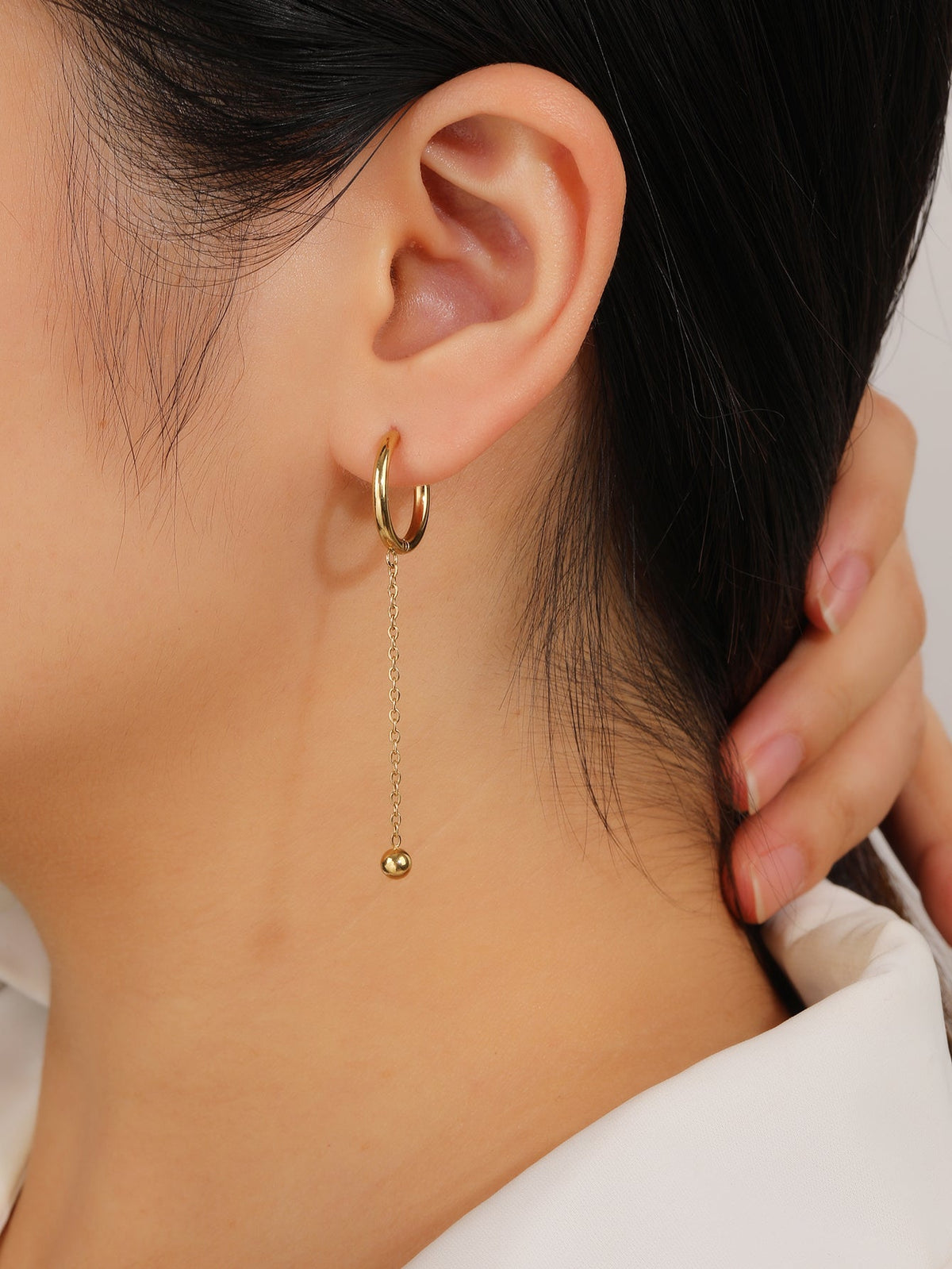 Dainty Hoop Ball Earrings, Slim 5.6cm Vintage Hoop
