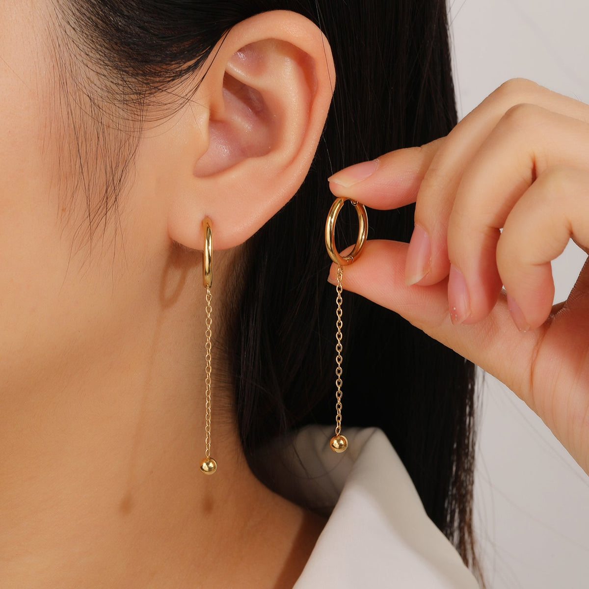 Dainty Hoop Ball Earrings, Slim 5.6cm Vintage Hoop