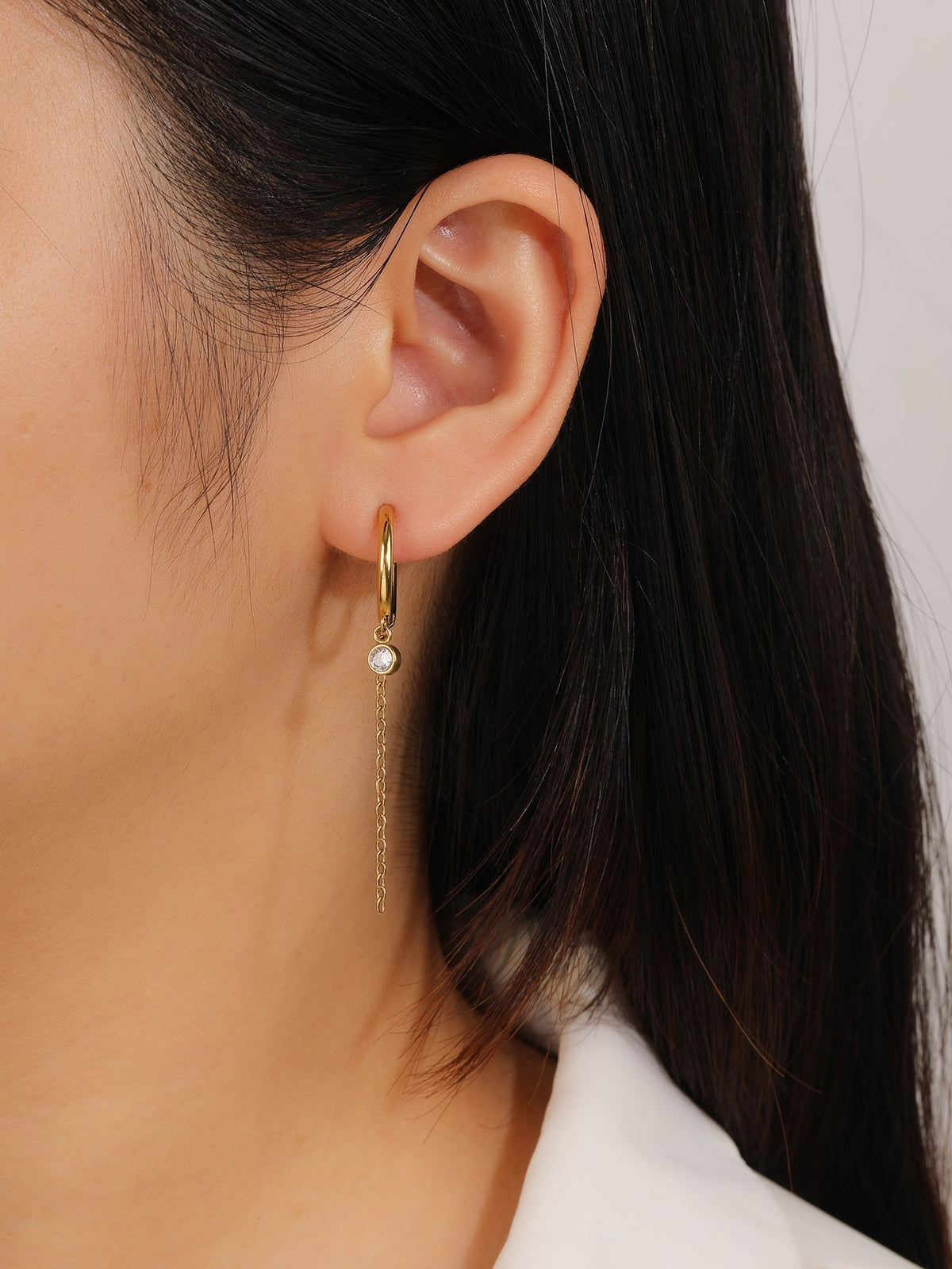 Tiny Huggie Hoop Chain Earrings with CZ, Vintage Charm