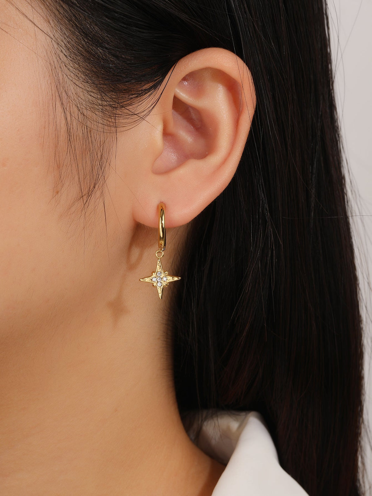 CZ Pave Hoop Dangle Drop Earrings, Flexible Pin