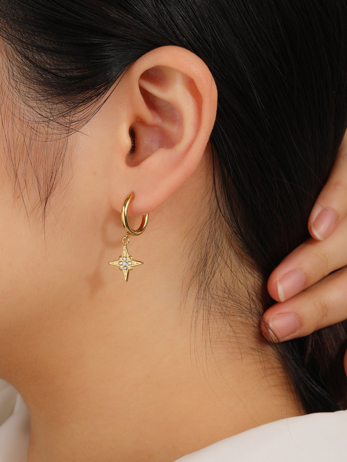 CZ Pave Hoop Dangle Drop Earrings, Flexible Pin