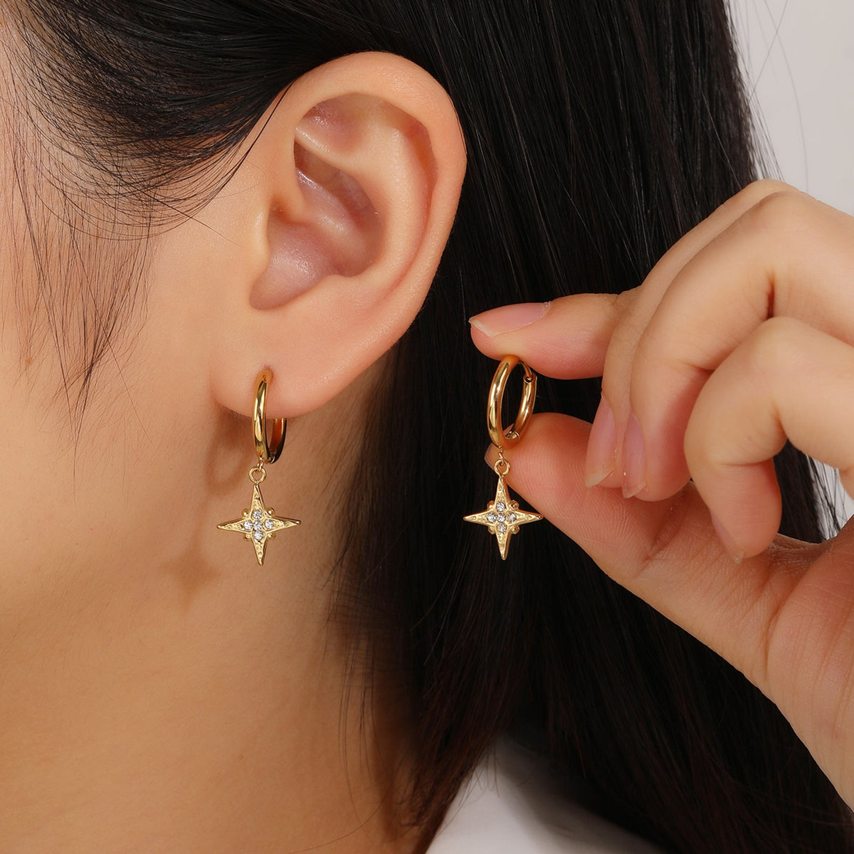 CZ Pave Hoop Dangle Drop Earrings, Flexible Pin