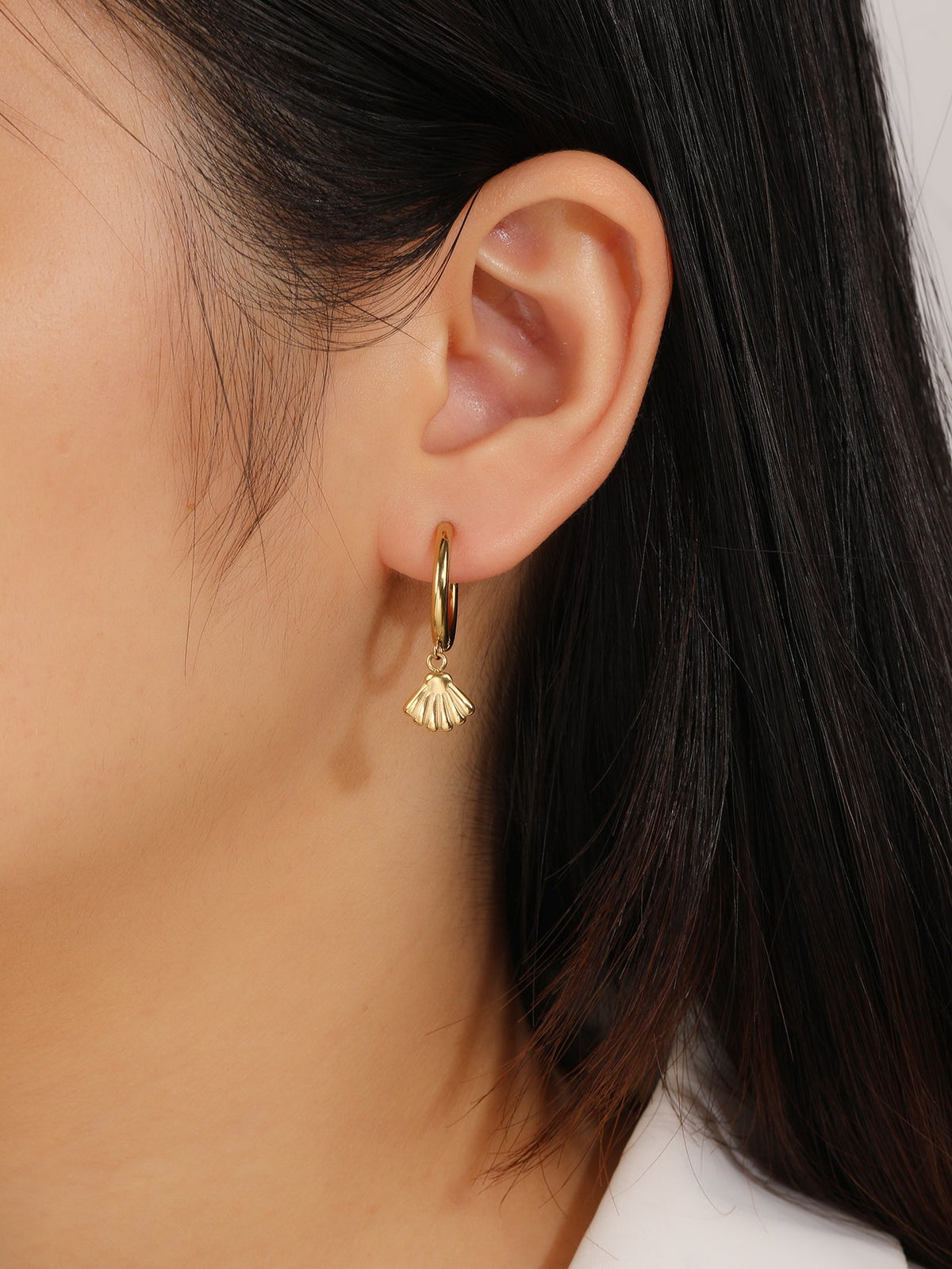 Beach Shell Hoop Earrings, Scallop Shell Charm