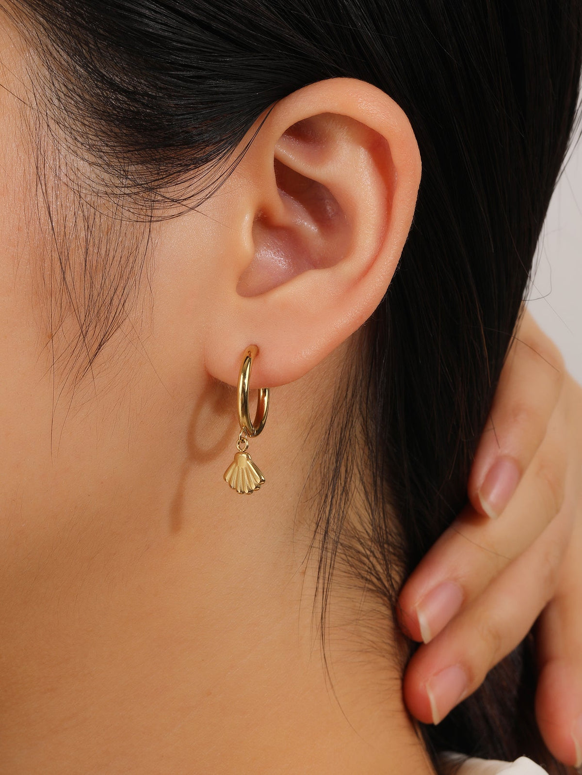 Beach Shell Hoop Earrings, Scallop Shell Charm