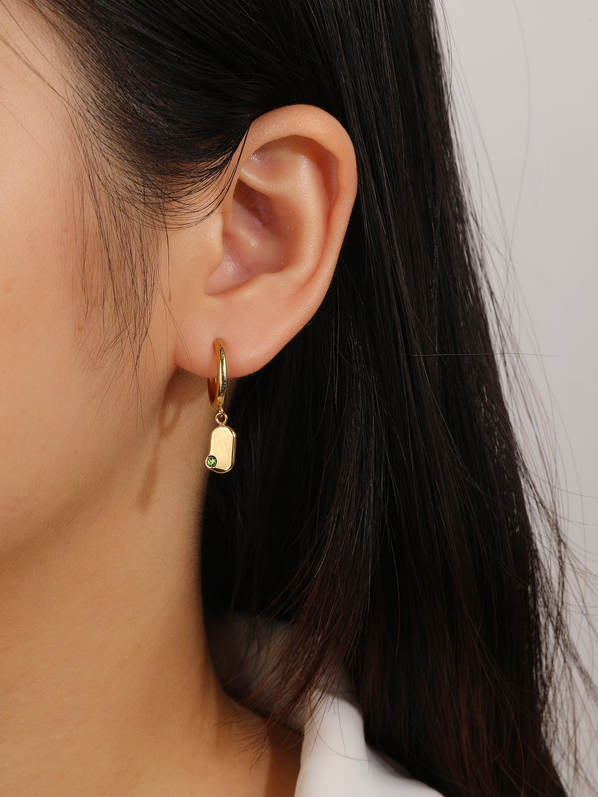 Green Crystal Dangle Drop Earrings, Adjustable Pin
