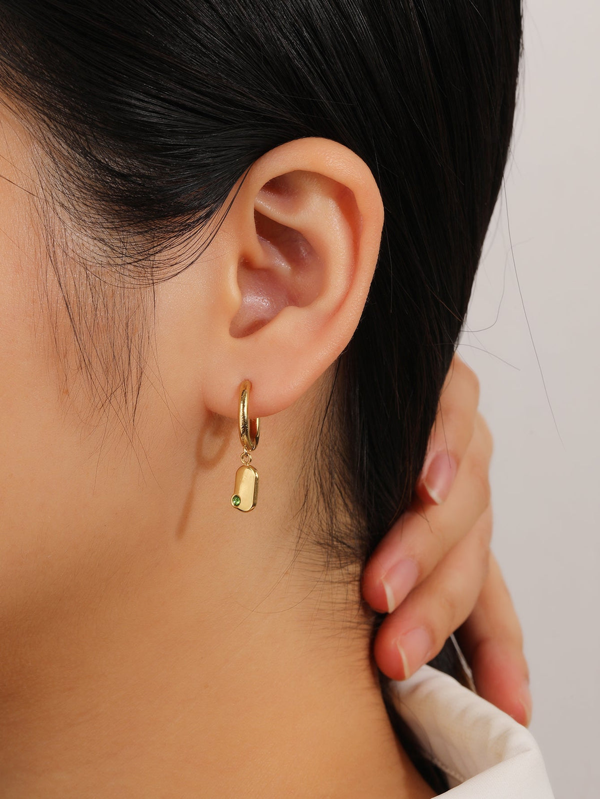 Green Crystal Dangle Drop Earrings, Adjustable Pin