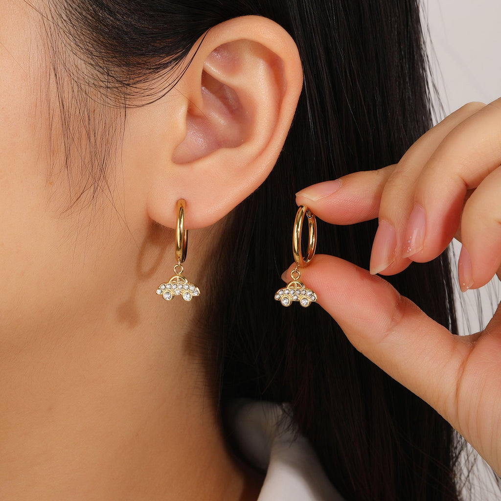 Delicate CZ Dangle Hoop Earrings, Flexible Fit