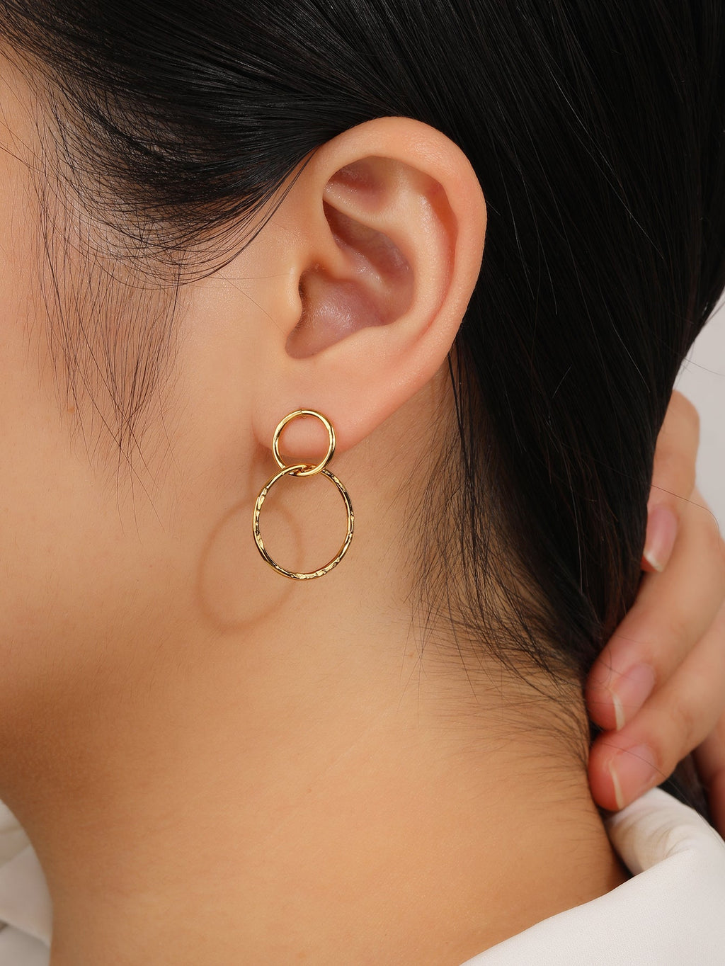 Double Circle Earrings, Interlocking Compact Design