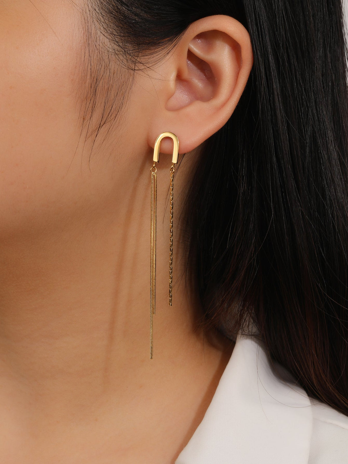 Gold Link Tassel Earrings, Elongated 8.5cm Drop