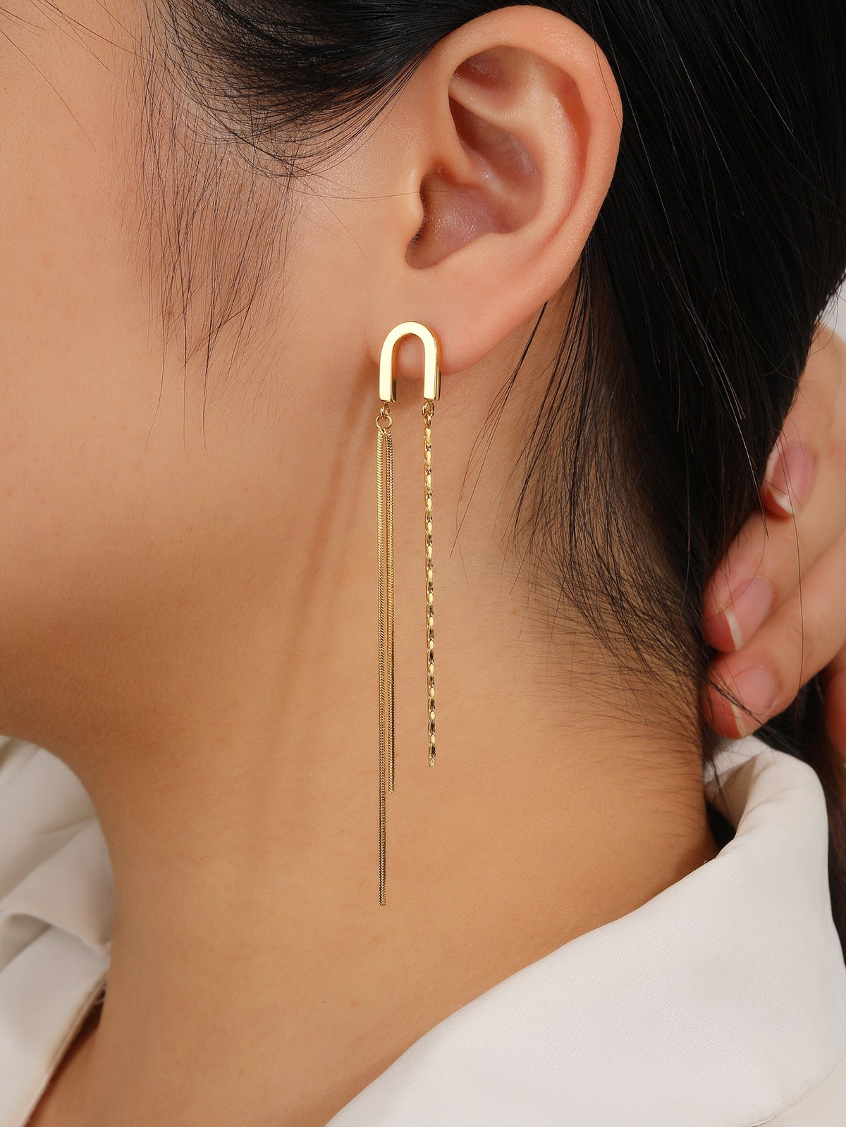 Gold Link Tassel Earrings, Elongated 8.5cm Drop