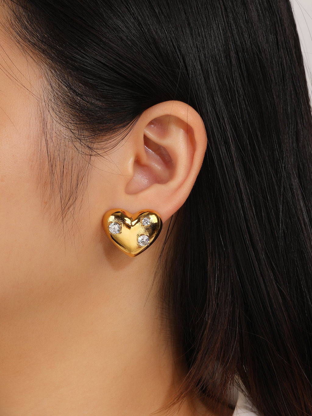 Heart Stud Earrings with CZ, Bold 2.4cm Silhouette